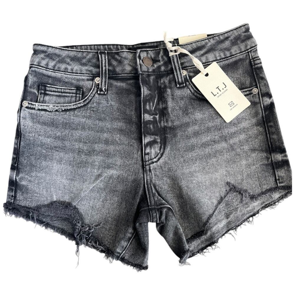 L.T.J. Letter To Juliet raw hem cutoff washed black denim jean shorts XS NWT